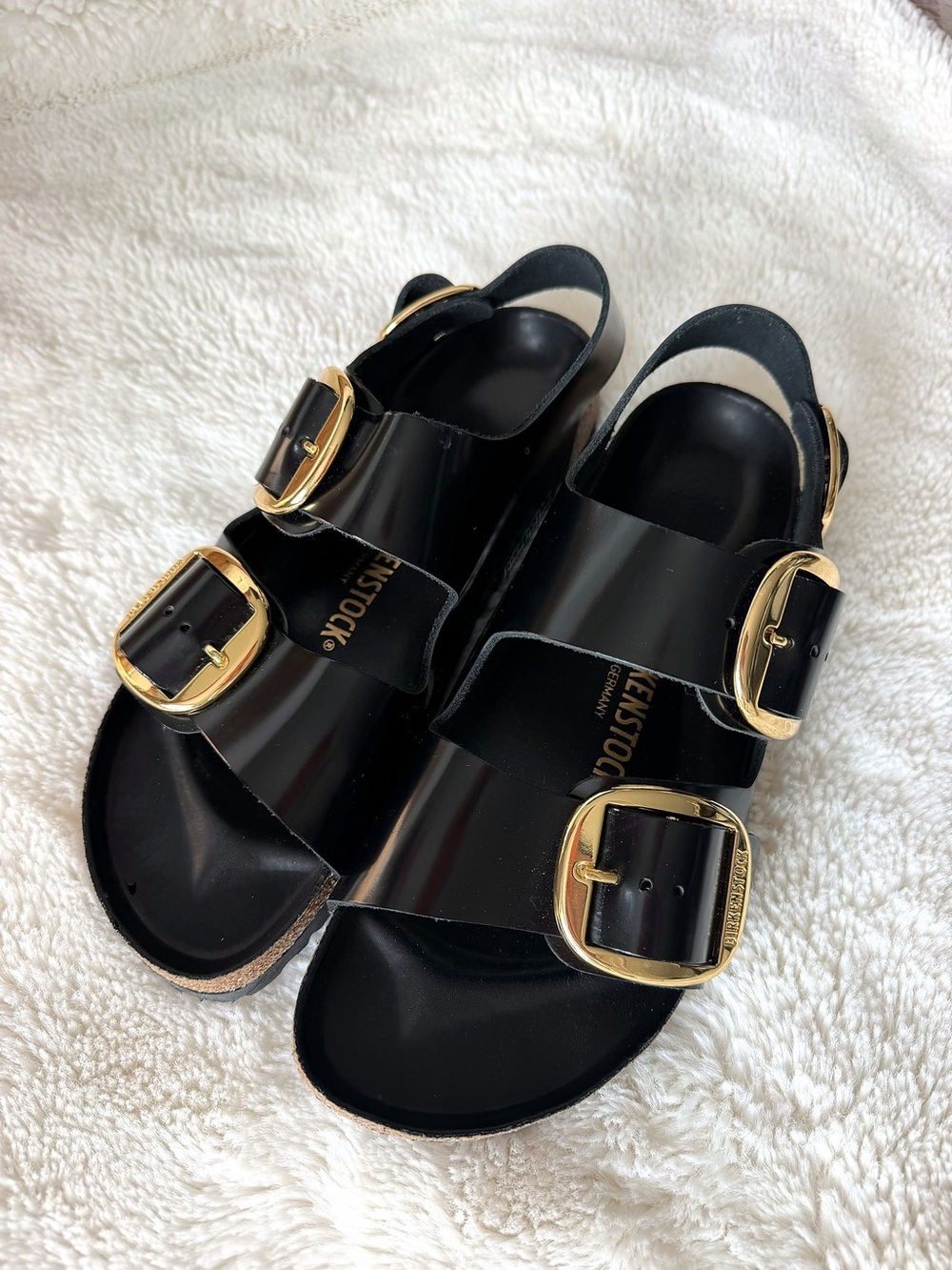 Birkenstock Black Sandals with Gold Buckles